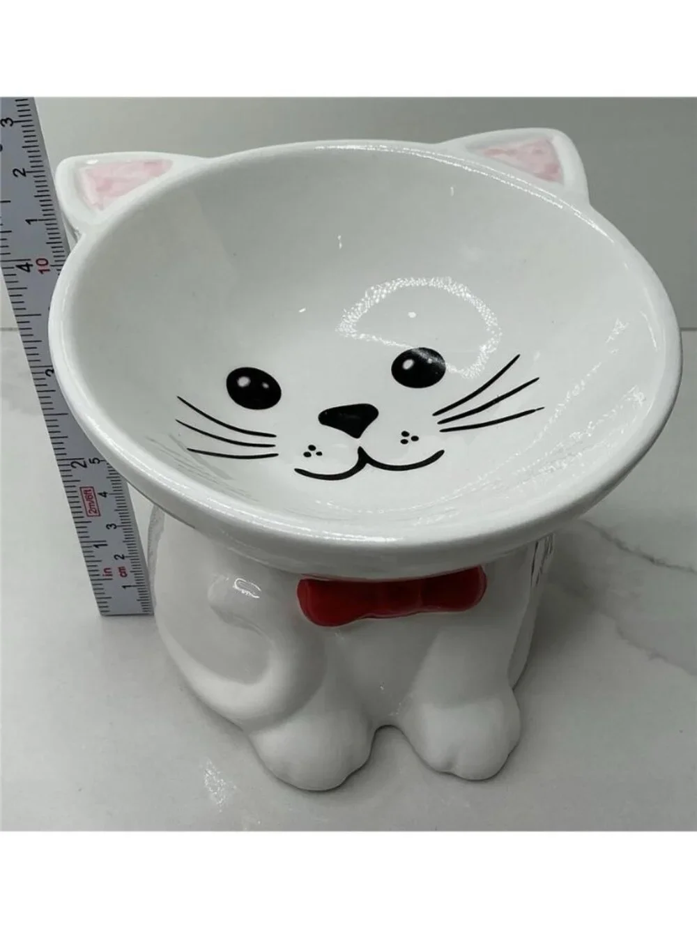 Cat Food Bowl Nice Paws Ceramic Tilted And Elevated Kitty Cat White 4